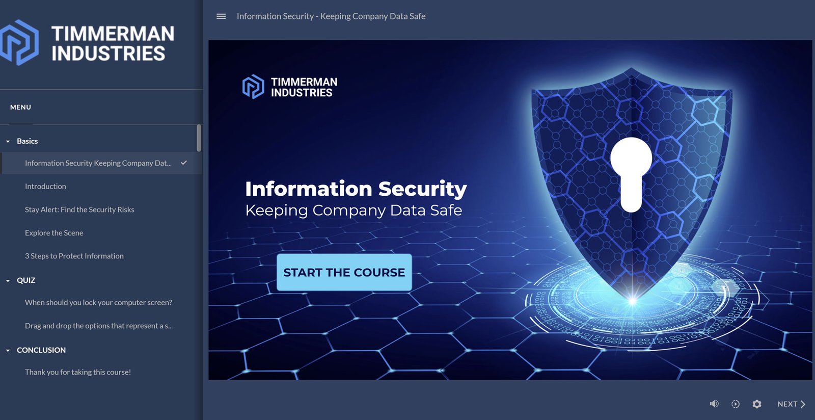 Information Security Training Course - Screen 1