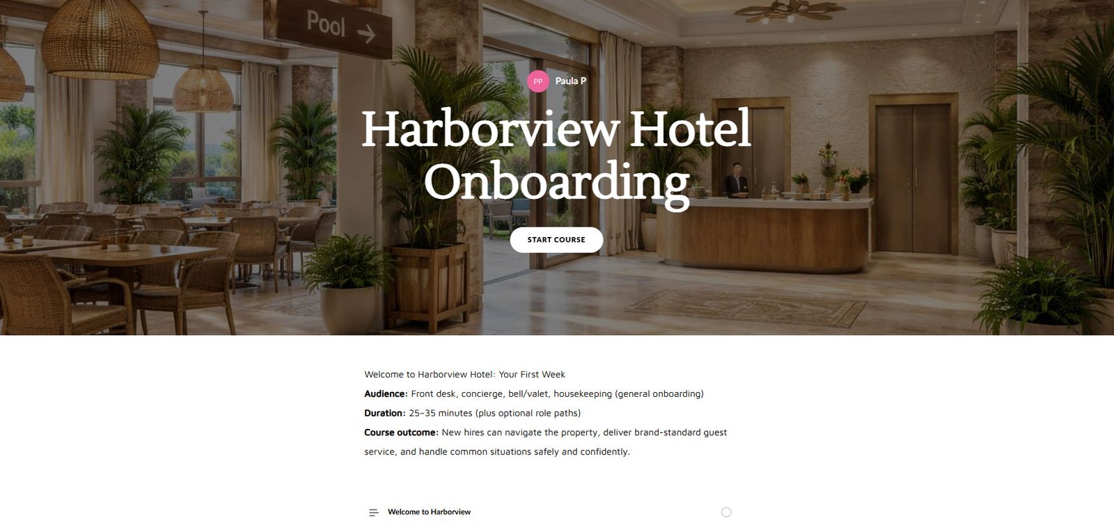 New Hire Onboarding Course Start Screen